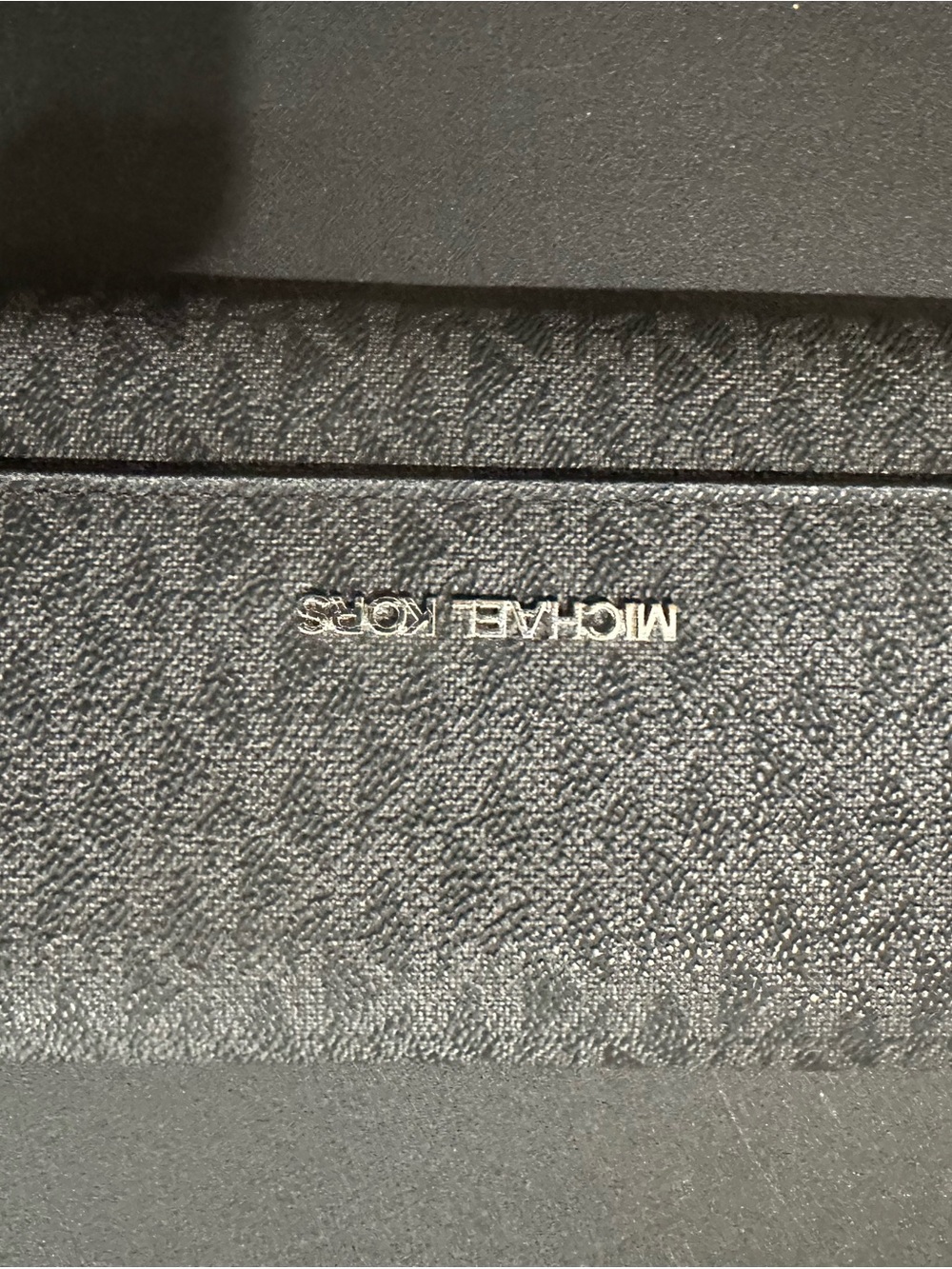 Michael Kors Black Textured Logo Clutch Wallet with Silver Accents
